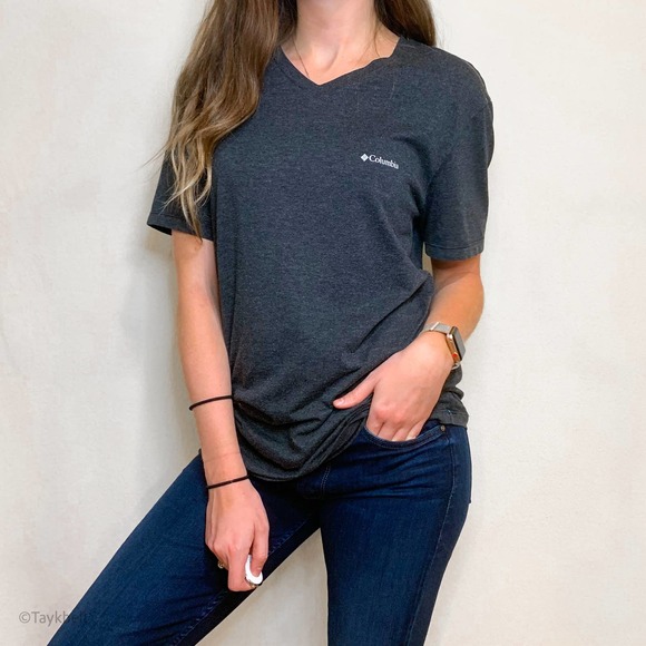 Columbia V Neck Dark Gray Stretch Cotton T Shirt M - Picture 5 of 15